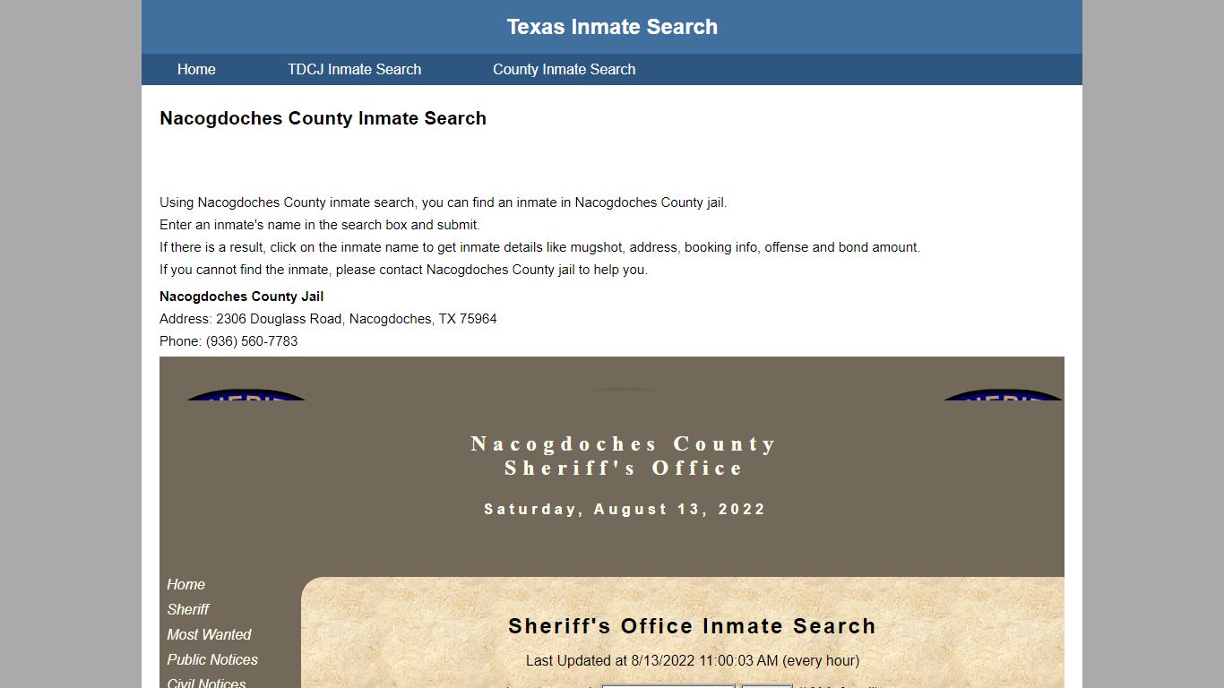 Nacogdoches County Jail Inmate Search